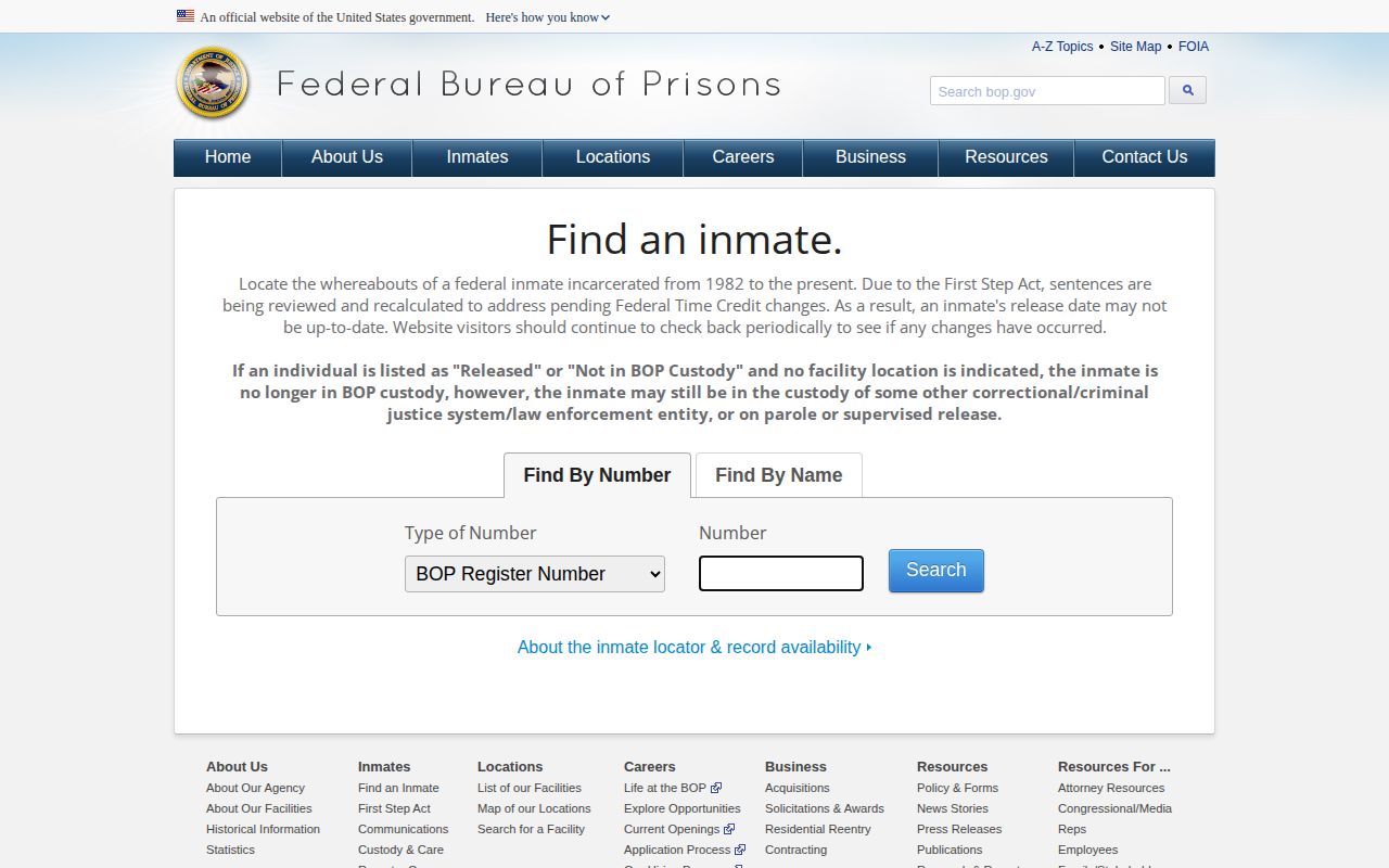 Crawford County federal inmate release BOP locator
